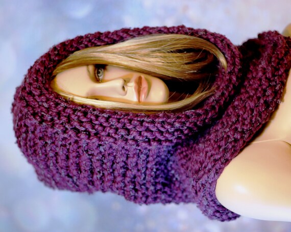 Knitted pattern  hooded Color, Post  scarf Armor Hooded Cowl Apocalyptic  Hoodie pixie Pixie chunky in Fig