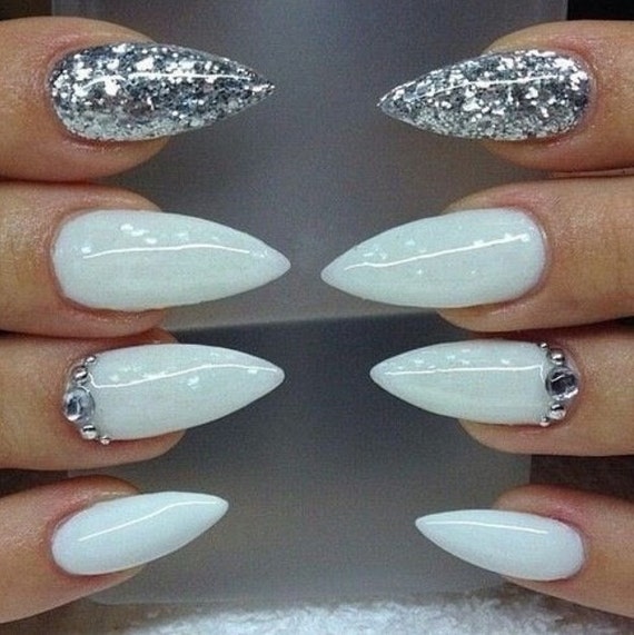 wooden stick nails for stiletto nails, nails, silver nails, White press on false nails, nails