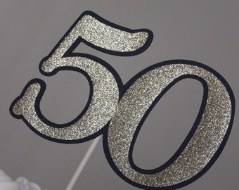 50 Cake Topper, Gold Glitter Fifty Cake Topper, 50th Birthday Party Decor, 50th Anniversary Cake Topper, Golden Anniversary Decor