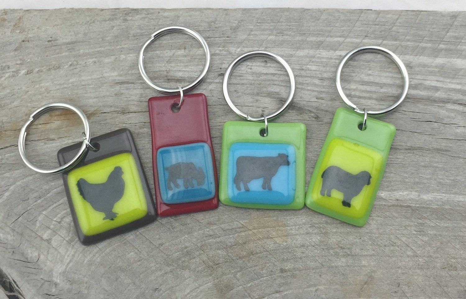 Barn Yard Animal Fused Glass Keychains Fused Glass Keychains