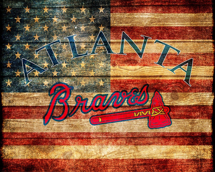 Atlanta Braves Poster Baseball Decor US Flag Man Cave