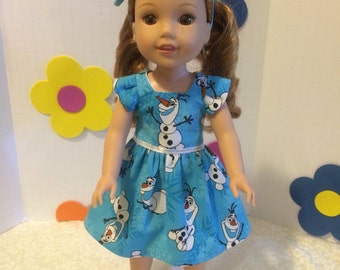 Wellie Wishers Doll Clothes Olaf Dress + Matching Headband + Handmade felt shoes fits Wellie Wishers from American Girl 14.5"