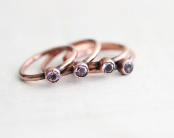 Amethyst Ring Copper Ring Natural Faceted Amethyst Ring Wedding Ring Gemstone Ring
