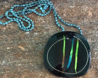 Enamel Copper Necklace signed JYTTE , Neon Copper Pendant, Copper Jewelry, Neon Jewelry