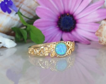 20% off- SALE!!! Opal Ring - Gold Ring - Gemstone Ring - Tiny Simple Jewelry - Delicate Ring - Lace Ring - Opal Jewelry - Round Opal