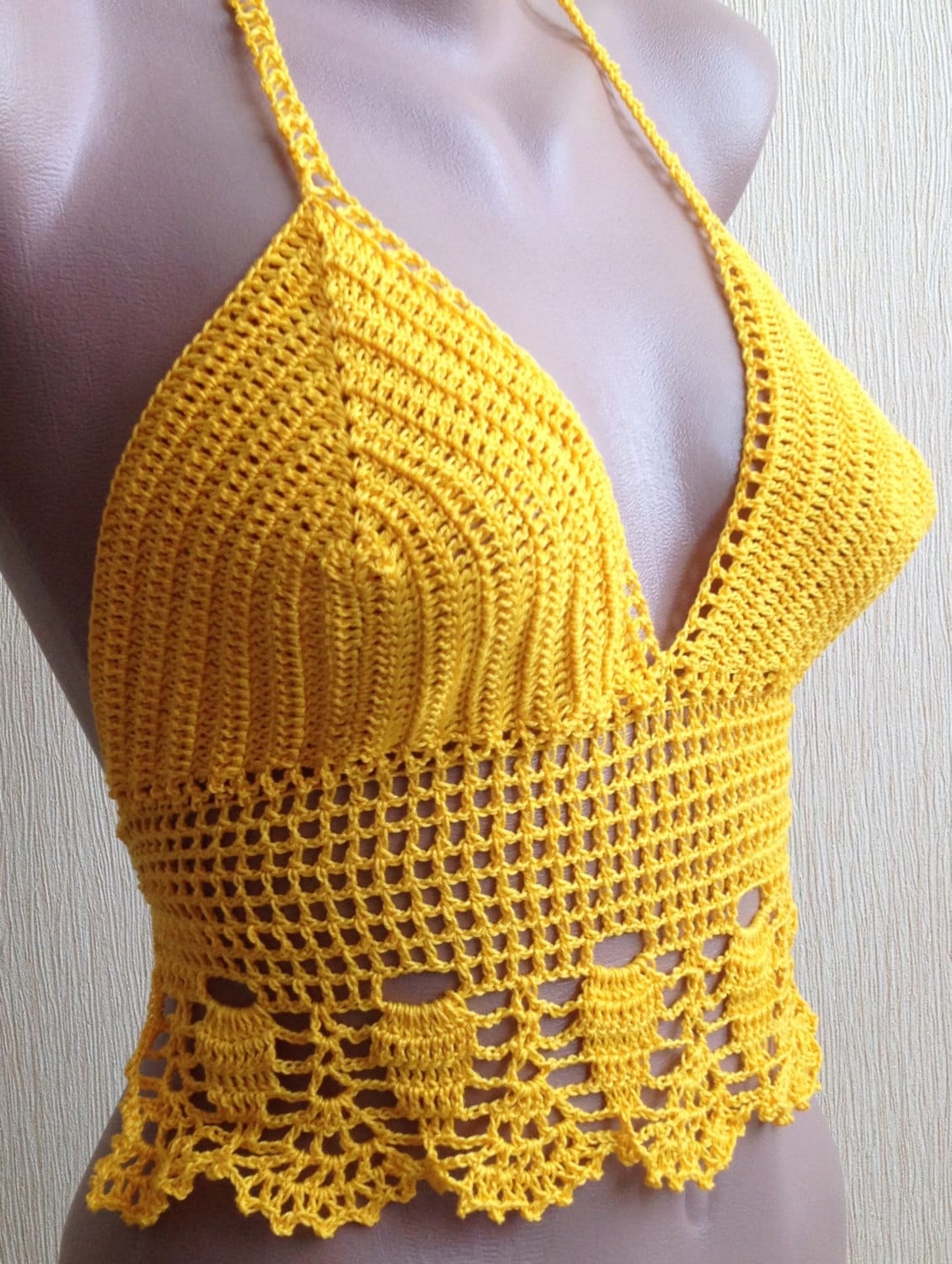 Crochet halter tops/ Yellow crochet top/ Festival by ElenaVorobey