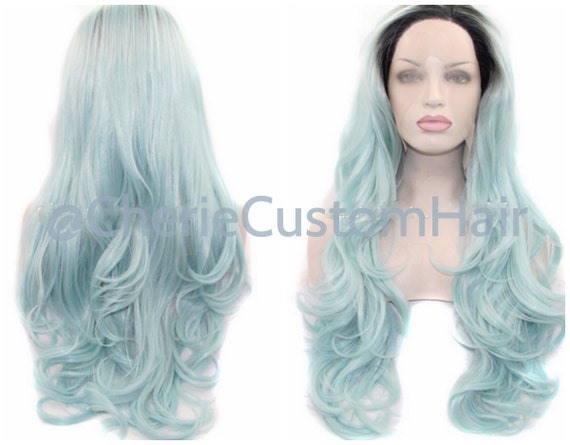Balayage Dip Dye 8A alto calor sintético peluca 1b de negro en polvo azul Pastel 22