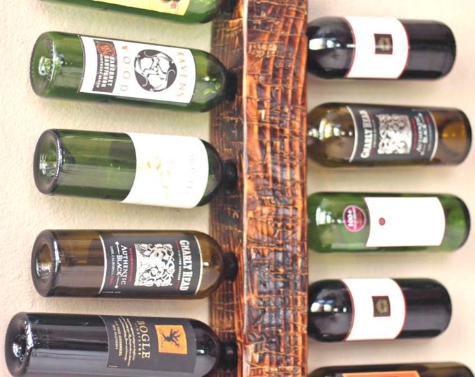 22" Rustic Wine Rack | Wood Wine Rack | Vertical Wall Wine Display | 10 Bottles