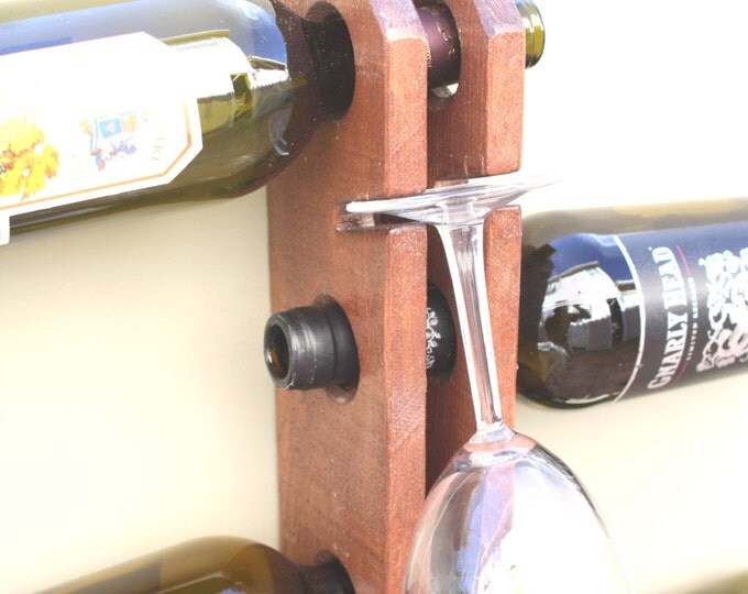 Unique Vertical Wall Wine Rack | Wine and Glasses Wood Wine Rack