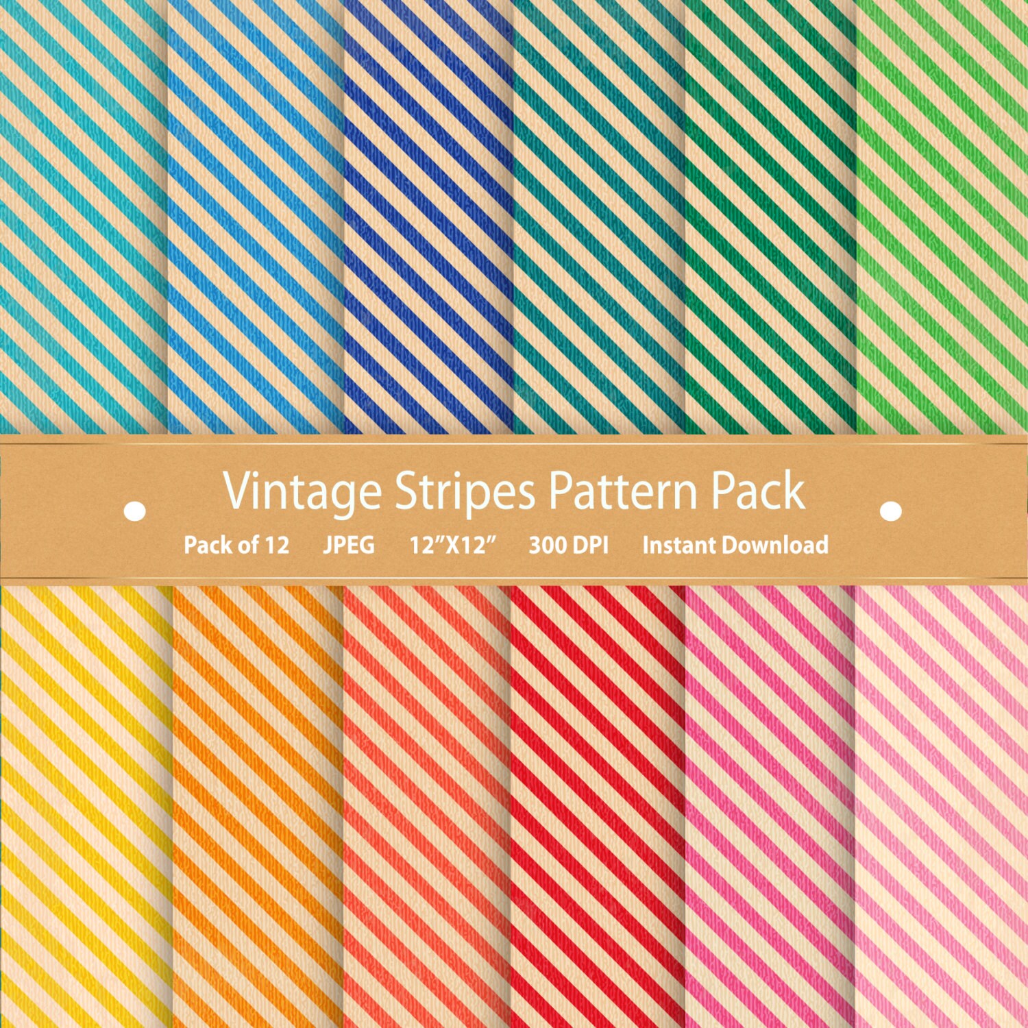 Striped Digital Paper Pack Vintage Stripes Scrapbooking Paper