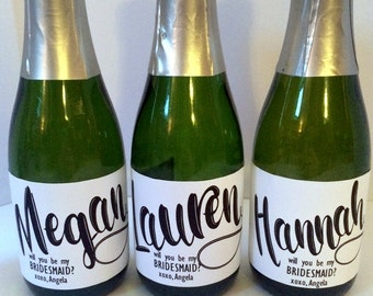 Personalized Will You Be My Bridesmaid Mini Champagne Bottle Labels. Bridal Party & Bridesmaid Gifts. Custom Bridesmaid Proposal Invitation