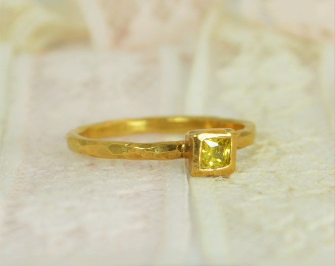 Square Topaz Engagement Ring, 14k Gold, Topaz Wedding Ring Set, Rustic Wedding Ring Set, November Birthstone, Solid Gold, Topaz Ring