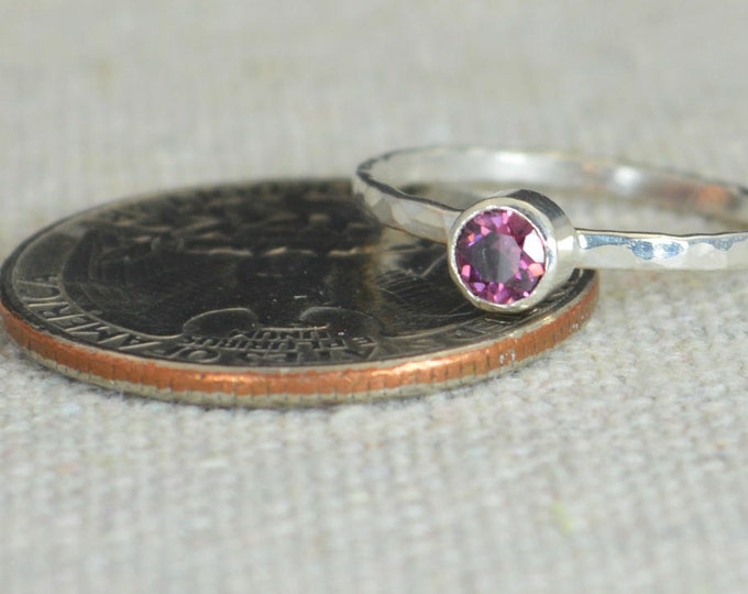 Small Alexandrite RIngs, Hammered Silver Ring, Stackable Rings, Mother's Ring, June Birthstone Ring, Alexandrite Ring, Mothers Ring