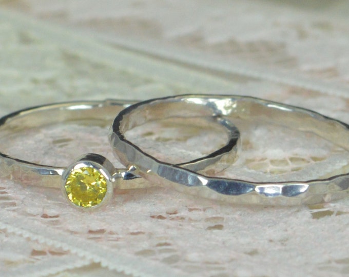 Topaz Engagement Ring, Sterling Silver, Topaz Wedding Ring Set, Rustic Wedding Ring Set, November Birthstone, Sterling Silver Topaz Ring