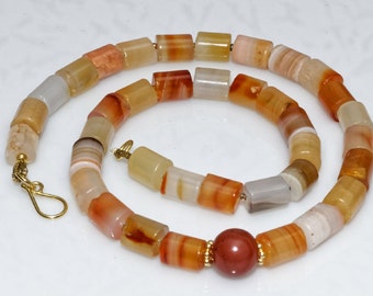 Women's Ethnic Necklace, Carnelian Necklace, Antique Africa Trade Bead, Birthstone Juli, Zodiac Aries Taurus, Gift for Christmas Anniversary