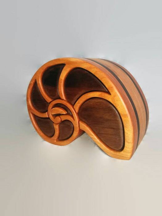 NAUTILUS SHELL jewelry box with a hidden drawer bandsaw box