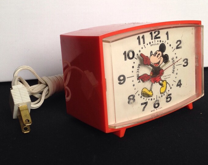 Storewide 25% Off SALE Vintage Walt Disney's Mickey Mouse Bradley Co. Decorative Alarm Clock Featuring Mickey Hand Hour & Minute Markers