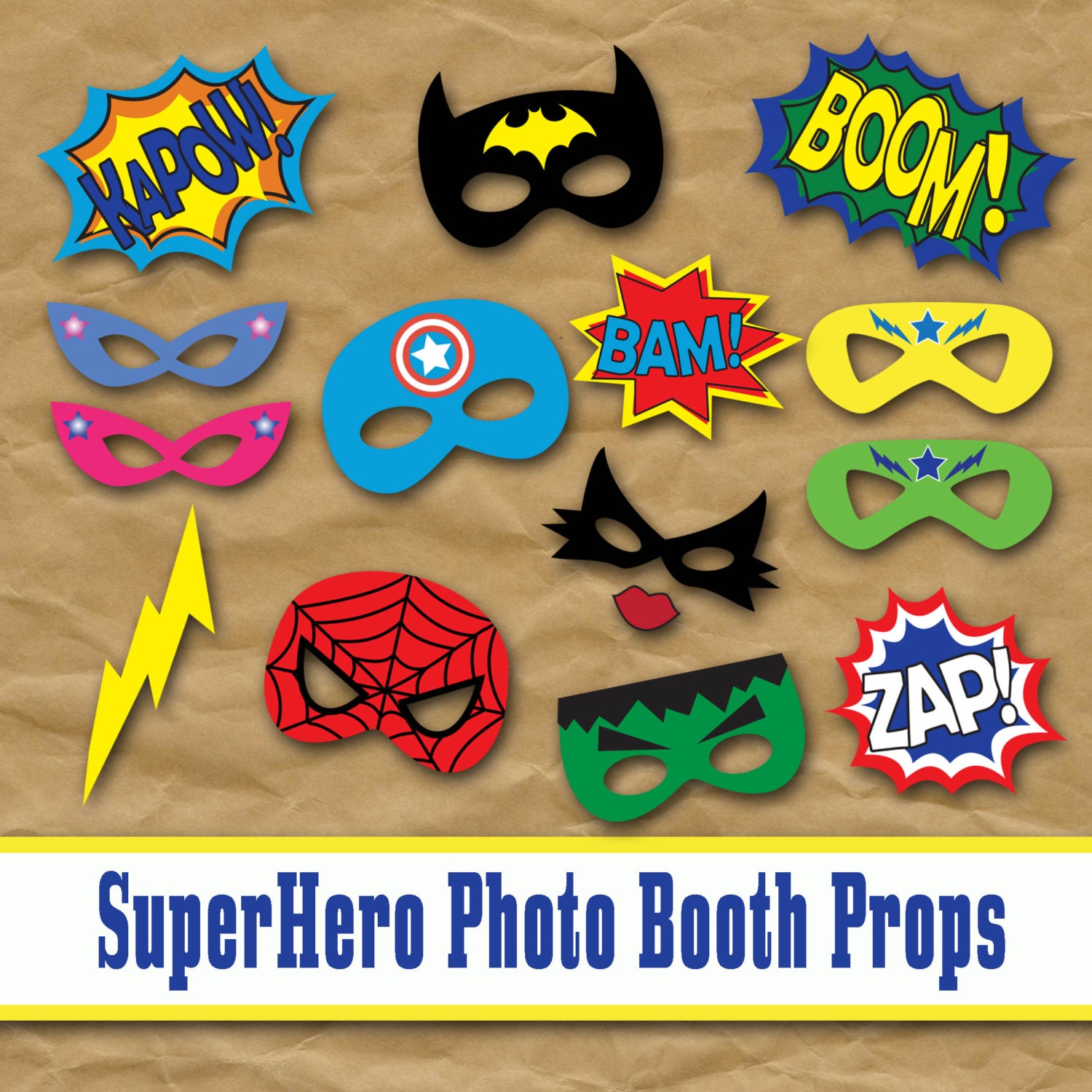 SuperHero Photo Booth Props and Decorations Printable Props