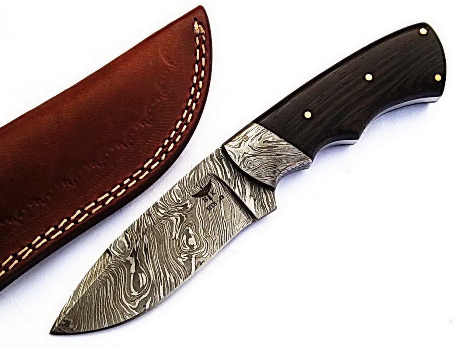 Hts-98   Damascus Utility Knife  Twist Pattern  Skinner