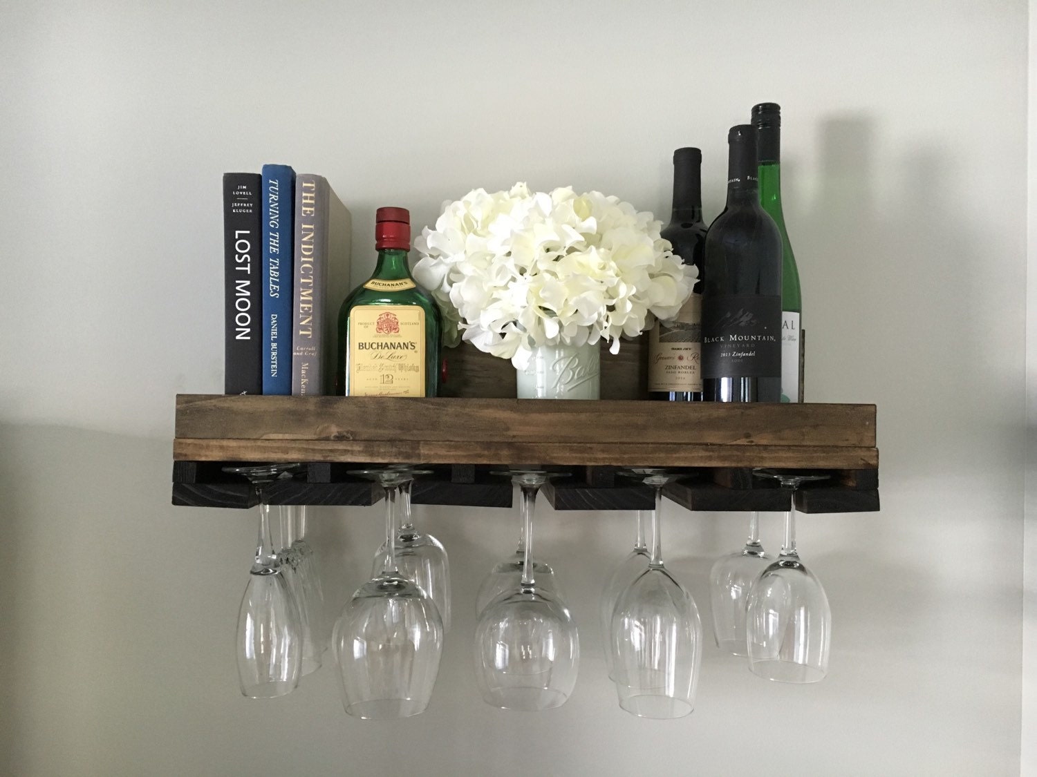 24 Rustic Wood Wine Rack Shelf & Stemware Glass Holder