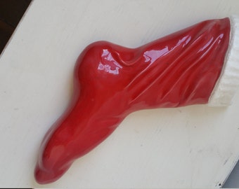 Vintage Kitschy Ceramic Christmas Stocking Wallpocket, 1950s Christmas Stocking Wall Pocket