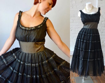 1950s Black Rockabilly Saloon Dress