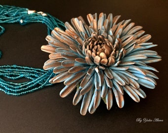 Blue Flower, Polymer Clay jewelry, Blue Aster, Blue Necklace, Big Flower, Polymer Aster, Polymer Clay Flower, Aster Necklace