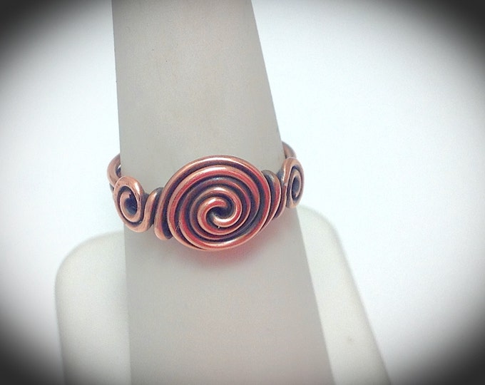Copper wire triple band crescent ring