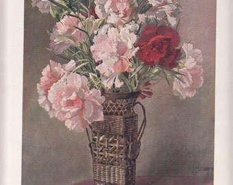 Exquisite 1911 Authentic Le Journal de la Decoration Flowers,A/S Guerinet In Vase MAGIC 10" X 14"Art Nouveau