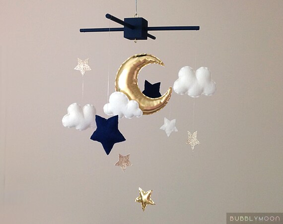 Baby mobile mond und sterne kinderbett / gitterbett von bubblymoon