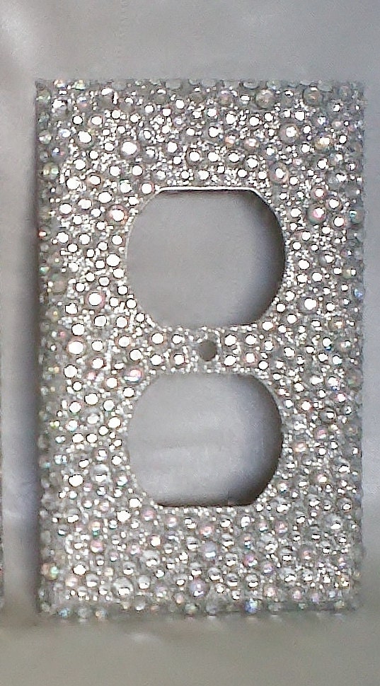 Bling Silver Glitter 2 Plug Outlet Cover Wall Plate with Clear