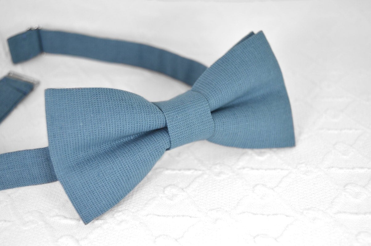 Blue bow tie dusty blue bow tie linen bow tie wedding bow
