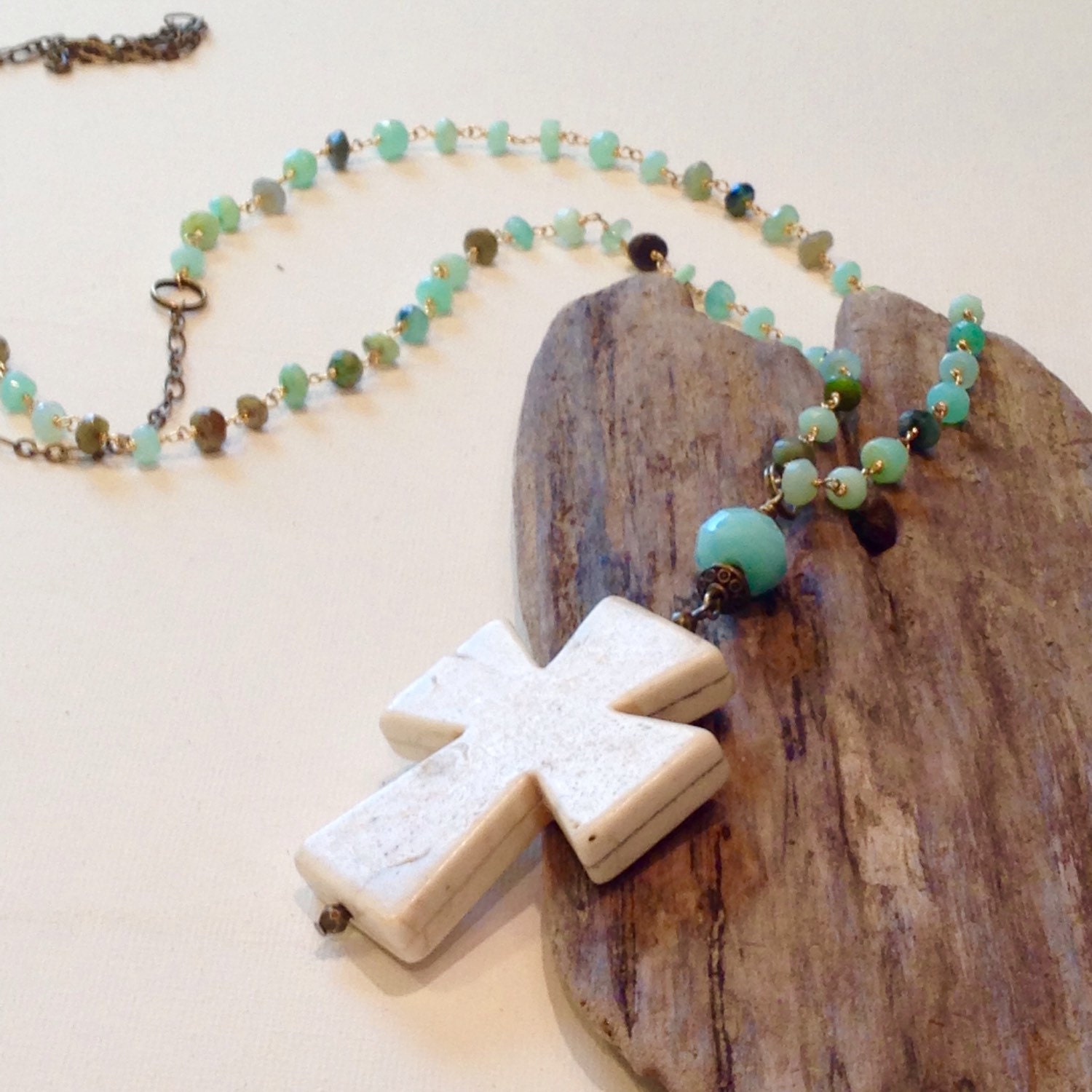 Beaded Pendant Cross Necklace Long Beaded by BohoBlissCreations