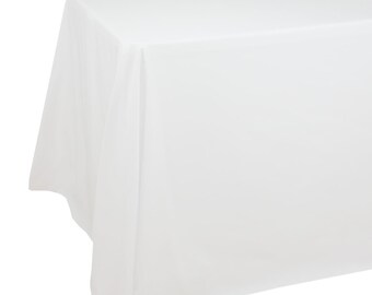 90 X 156 inch White Rectangular Tablecloths with Rounded Corners, White Oblong Table Cloths for 8 FT Tables | Wholesale White Table Linens