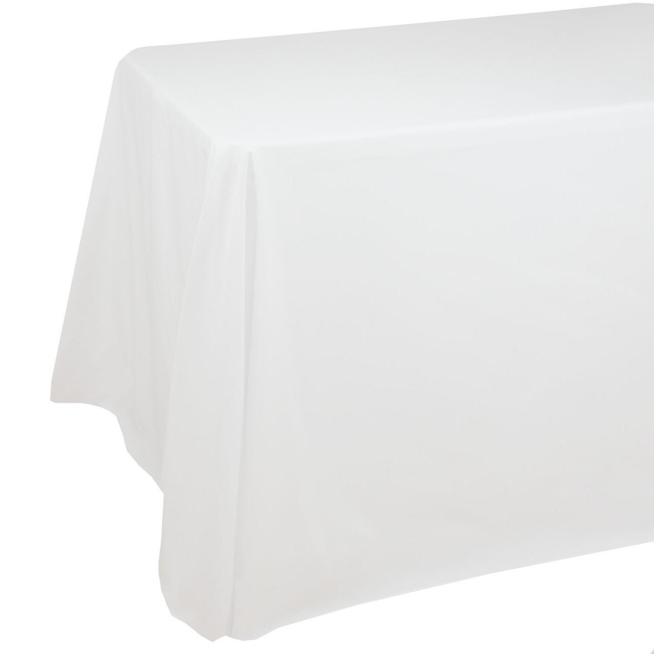 90 X 132 inches White Rectangular Tablecloths with Rounded
