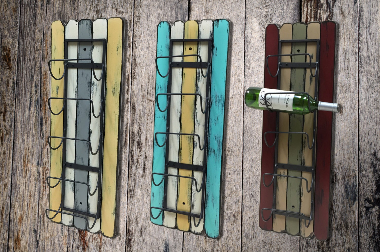 WINE RACK Towel 5 Bottle Holder Home Wall Decor Distressed   Il Fullxfull.1019601182 Dlk4 