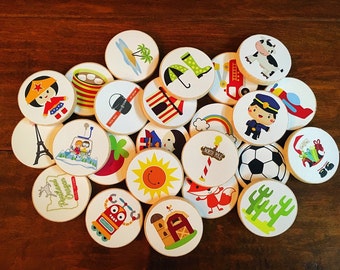Story Starter Set, Story Stones, Wooden Disc Game, Montessori, Educational Toy, Quiet Time