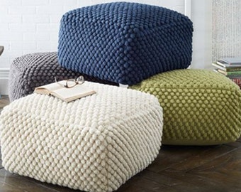 Crochet Blue/Green/White/Gray pouf-ottoman / Knit Stuffed ottoman / Crochet footstool