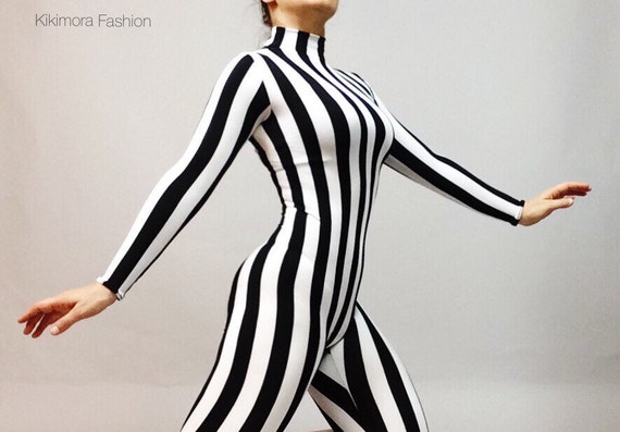 Stripe bodysuit costume // woman outfit // jumpsuit // dancer
