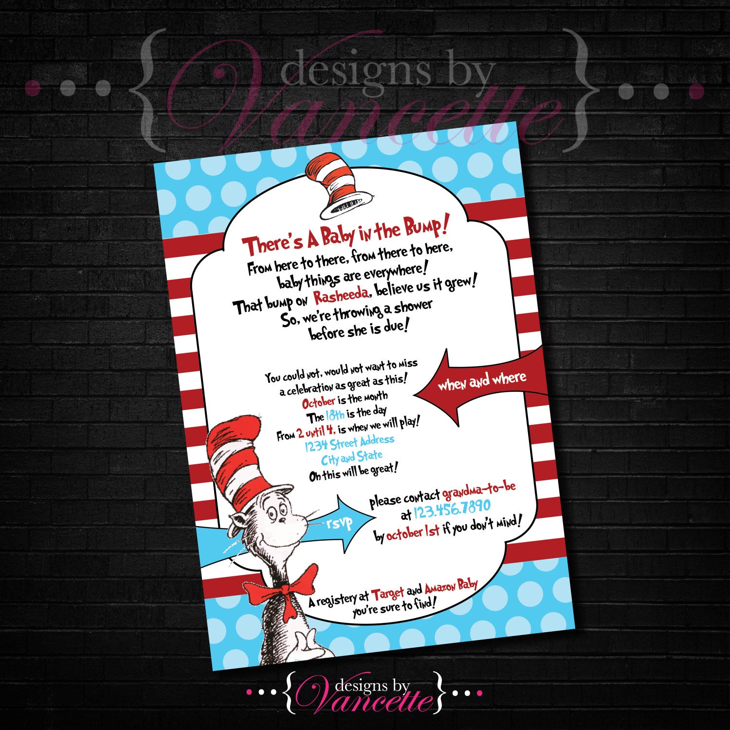 Dr Seuss Baby Shower Invite Dr Seuss Invite by designsbyVancette