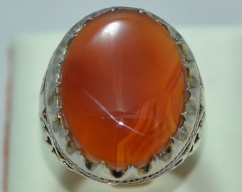 Huge Yemen Natural Agate Stone With Sterling Silver Sunnah