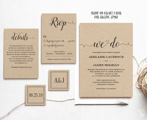 Rustic Wedding Invitation Template 5-Piece by VineWedding ...