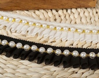 Pearl beaded lace trim, bridal sash, wedding Belt, beaded jewelry Trim, Pearl Beading trim, beading trim,1.38 inches wide 1 yards ,MS130