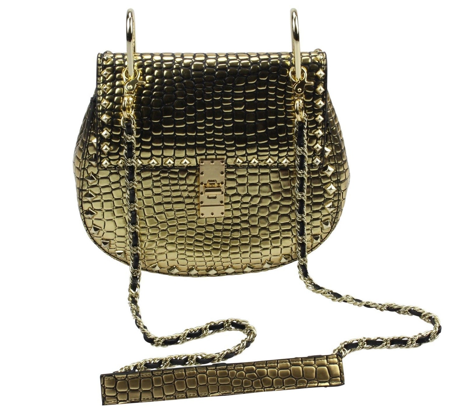 Gold Designer Saddle bag Gold Leather Saddle Purse Gold