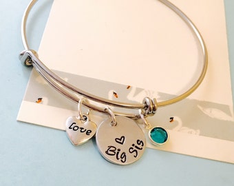 Big Sister Bracelet, Big Sister Jewelry, Sister Gift, Hand Stamped Bracelet, Personalized Bracelet, Silver Bangle