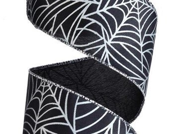 2.5" Black Spider Web Ribbon, Black Silver Web Ribbon, Wired Ribbon 10 Yards) - RG1258