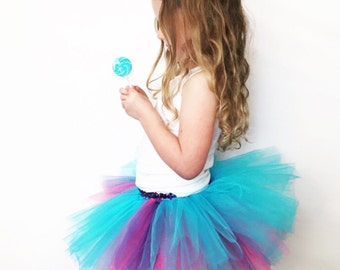KIDS Bubblegum Circus Birthday Dress Up or Run Tutu | Purple Pink and Turquoise kids skirt | My Little Pony Halloween Costume