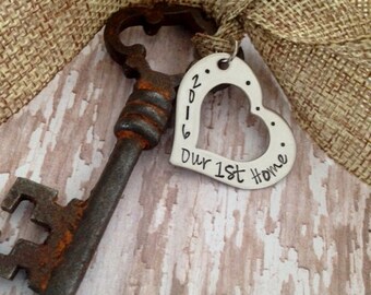 Our First Home 2016 Antique Skeleton Key Ornament - Mr and Mrs - Newlyweds - 1st Christmas - First Home - New Home - 1st Home
