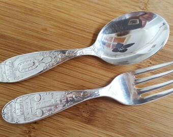 Vintage Wm ROGERS Birth Record Baby Spoon & Fork Set 4 1/8", Mono MICHELE