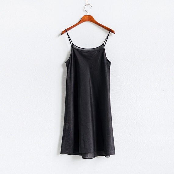 Black silk cotton underneath sheer slip dress BonLife